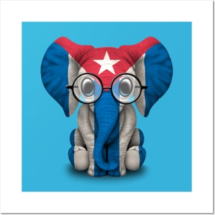 Baby Elephant with Glasses and Cuban Flag Posters and Art